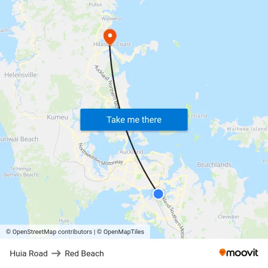 Huia Road to Red Beach map