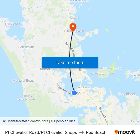 Pt Chevalier Road/Pt Chevalier Shops to Red Beach map