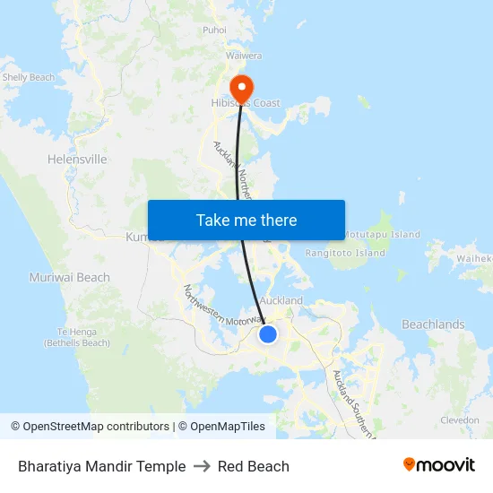 Bharatiya Mandir Temple to Red Beach map