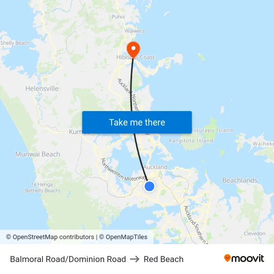 Balmoral Road/Dominion Road to Red Beach map