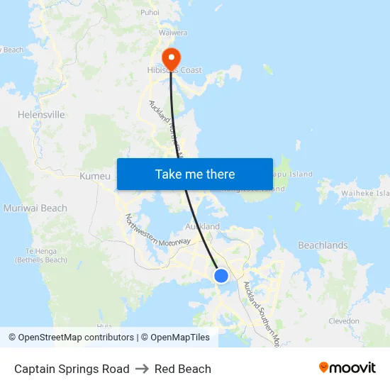 Captain Springs Road to Red Beach map