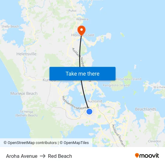 Aroha Avenue to Red Beach map