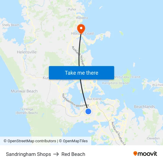 Sandringham Shops to Red Beach map