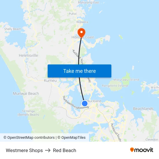 Westmere Shops to Red Beach map
