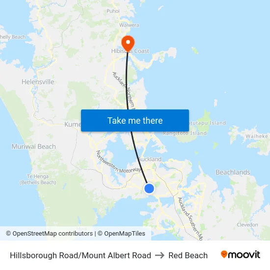 Hillsborough Road/Mount Albert Road to Red Beach map