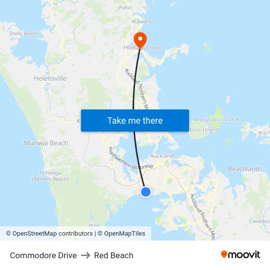 Commodore Drive to Red Beach map