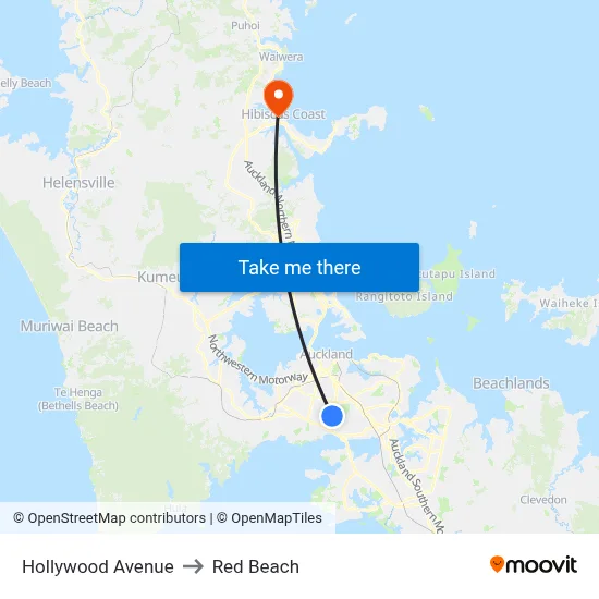 Hollywood Avenue to Red Beach map