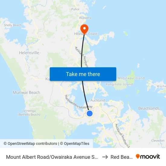 Mount Albert Road/Owairaka Avenue Shops to Red Beach map