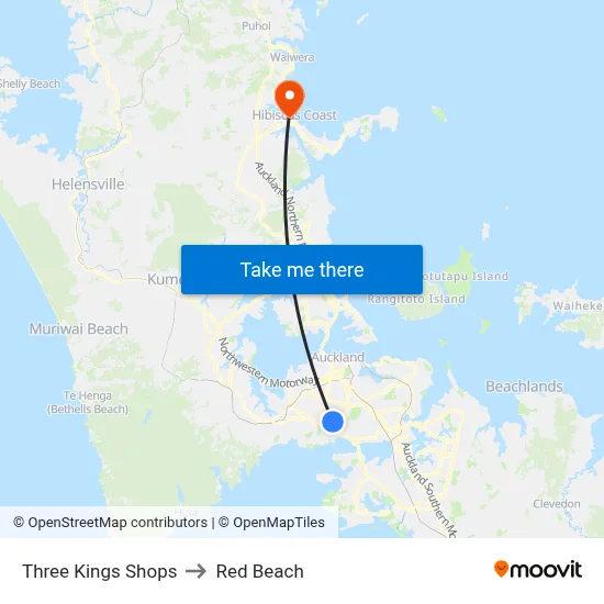 Three Kings Shops to Red Beach map