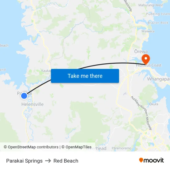 Parakai Springs to Red Beach map