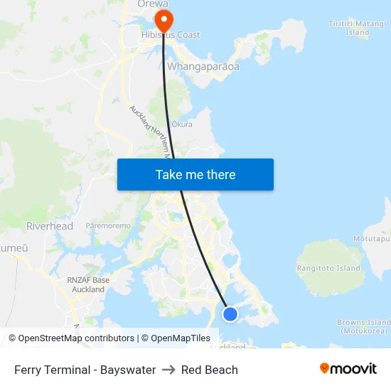 Ferry Terminal - Bayswater to Red Beach map
