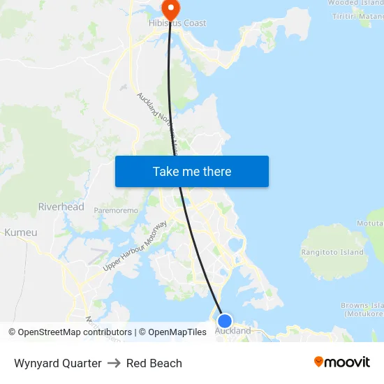 Wynyard Quarter to Red Beach map