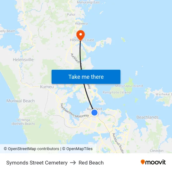 Symonds Street Cemetery to Red Beach map