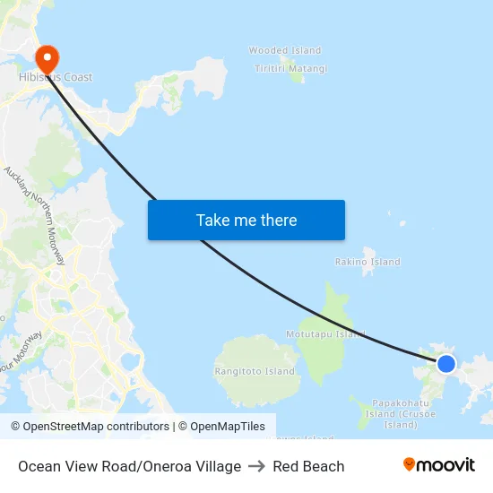Ocean View Road/Oneroa Village to Red Beach map