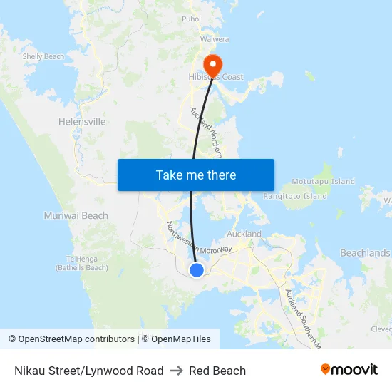 Nikau Street/Lynwood Road to Red Beach map