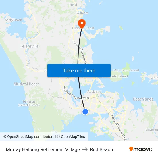 Murray Halberg Retirement Village to Red Beach map