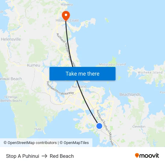 Stop A Puhinui to Red Beach map