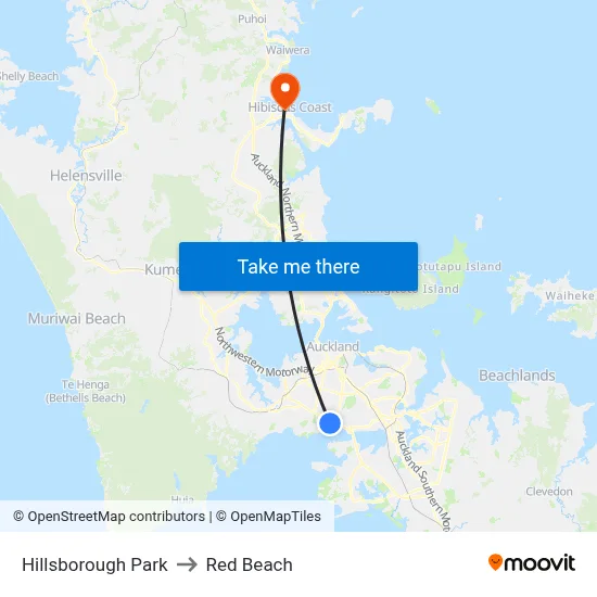 Hillsborough Park to Red Beach map