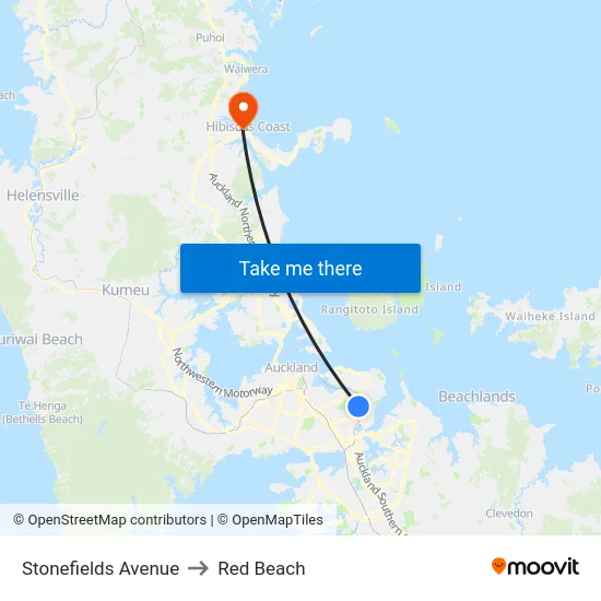 Stonefields Avenue to Red Beach map