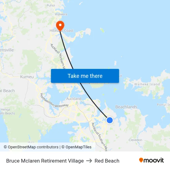 Bruce Mclaren Retirement Village to Red Beach map