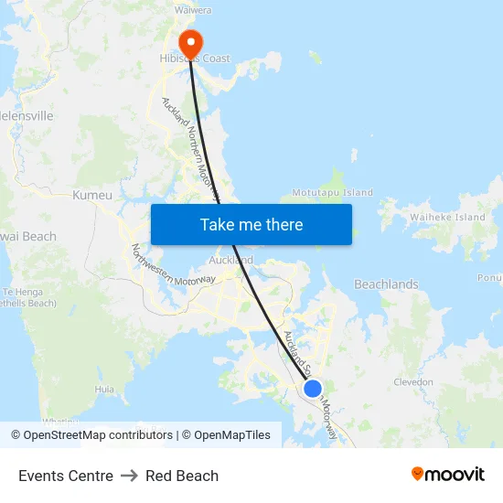Events Centre to Red Beach map