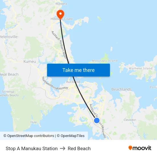 Stop A Manukau Station to Red Beach map