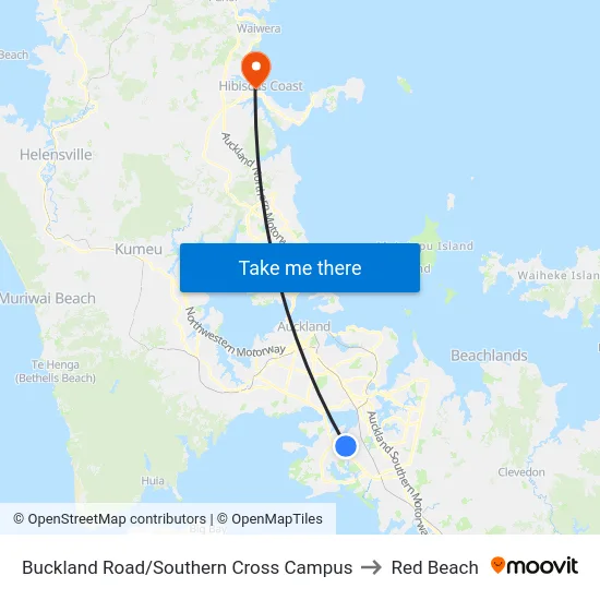 Buckland Road/Southern Cross Campus to Red Beach map