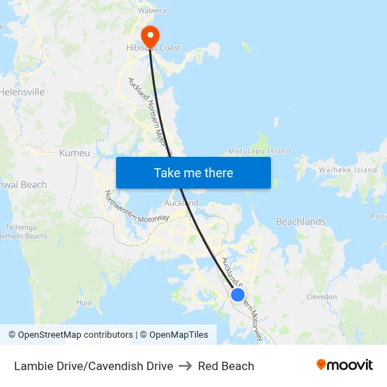 Lambie Drive/Cavendish Drive to Red Beach map