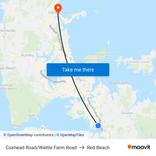 Coxhead Road/Wattle Farm Road to Red Beach map