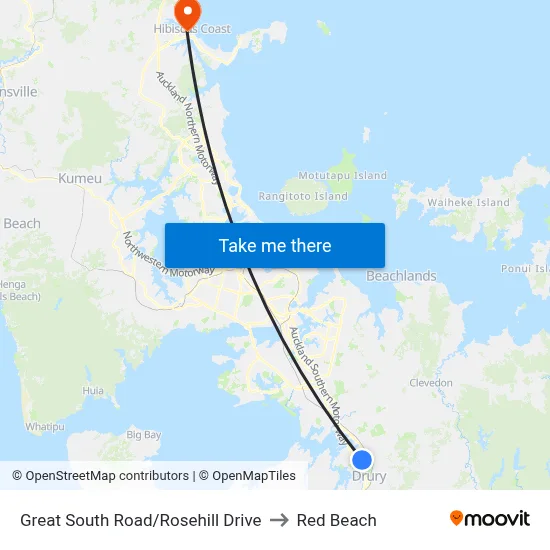 Great South Road/Rosehill Drive to Red Beach map
