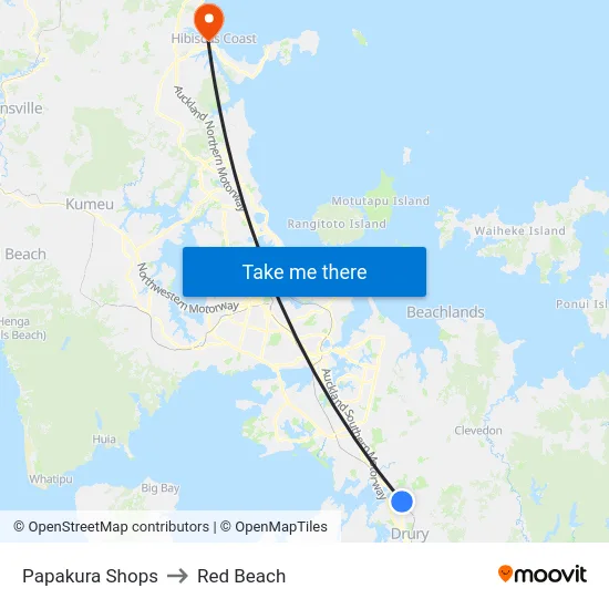 Papakura Shops to Red Beach map