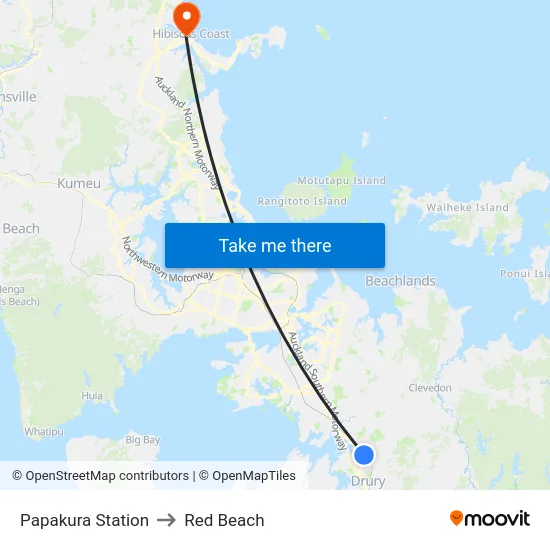 Papakura Station to Red Beach map