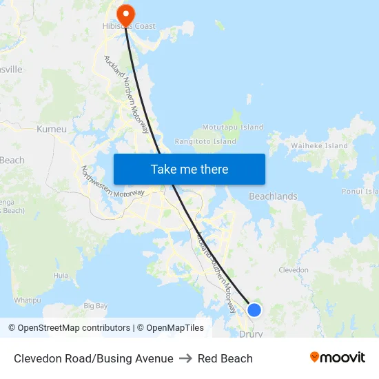 Clevedon Road/Busing Avenue to Red Beach map