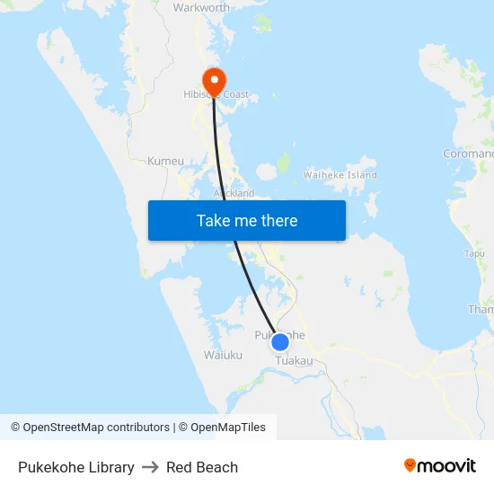 Pukekohe Library to Red Beach map