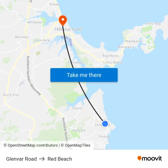 Glenvar Road to Red Beach map