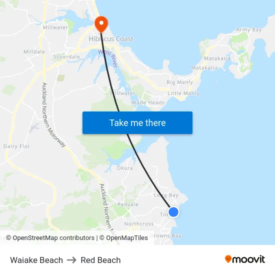 Waiake Beach to Red Beach map