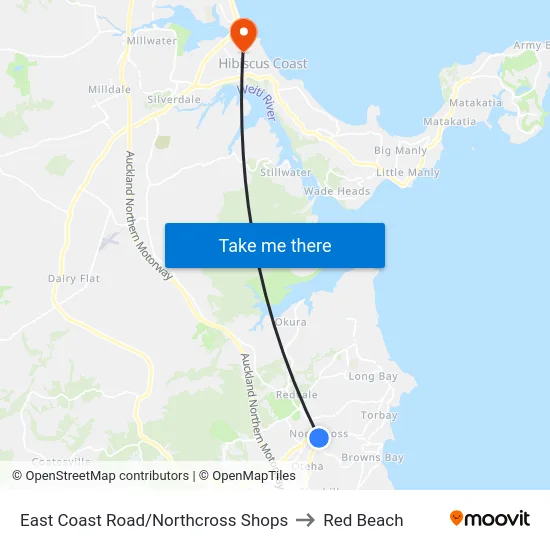 East Coast Road/Northcross Shops to Red Beach map
