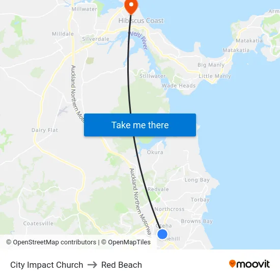 City Impact Church to Red Beach map