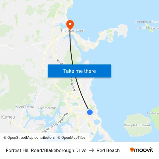 Forrest Hill Road/Blakeborough Drive to Red Beach map