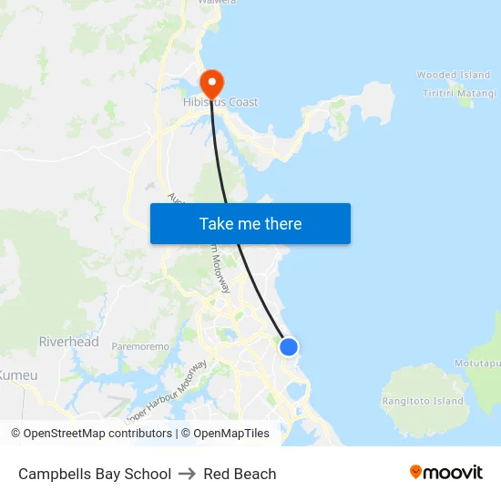 Campbells Bay School to Red Beach map