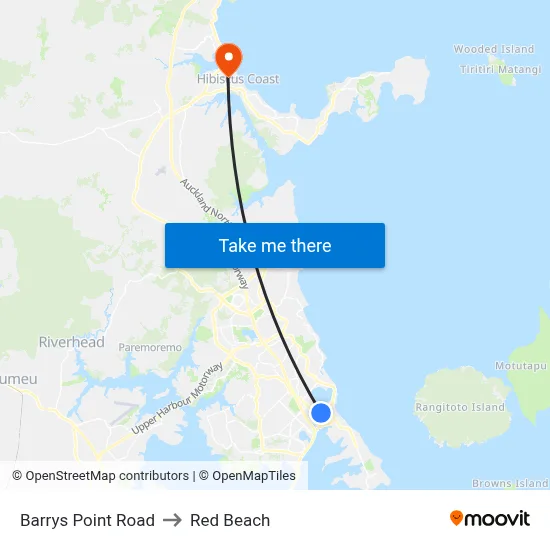 Barrys Point Road to Red Beach map