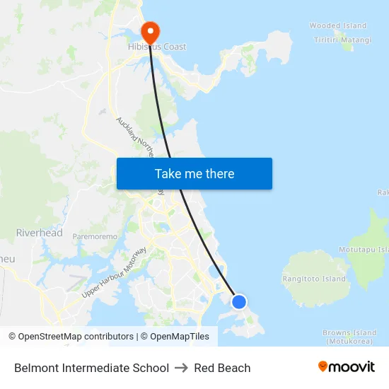 Belmont Intermediate School to Red Beach map