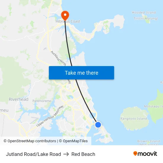 Jutland Road/Lake Road to Red Beach map
