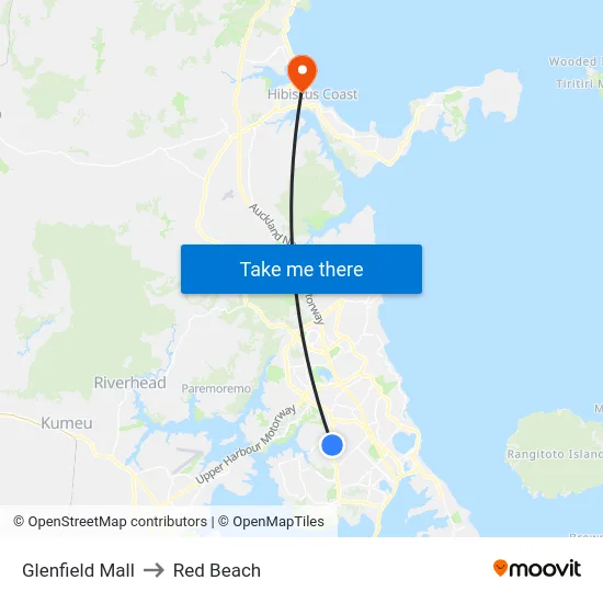 Glenfield Mall to Red Beach map