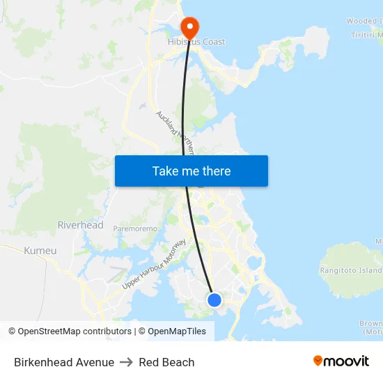 Birkenhead Avenue to Red Beach map