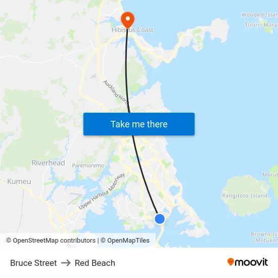 Bruce Street to Red Beach map