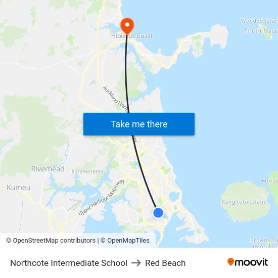 Northcote Intermediate School to Red Beach map