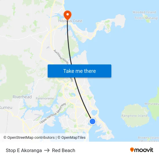 Stop E Akoranga to Red Beach map