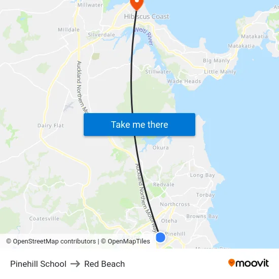 Pinehill School to Red Beach map