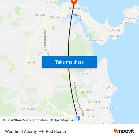 Westfield Albany to Red Beach map